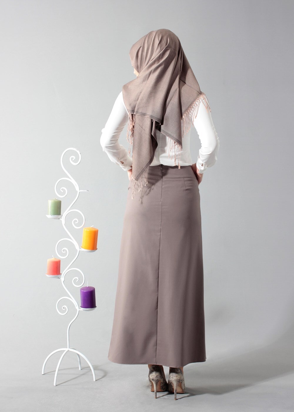 Tesettür giyim VİZON ALVİNA DÜZ KESİM ETEK T 6810