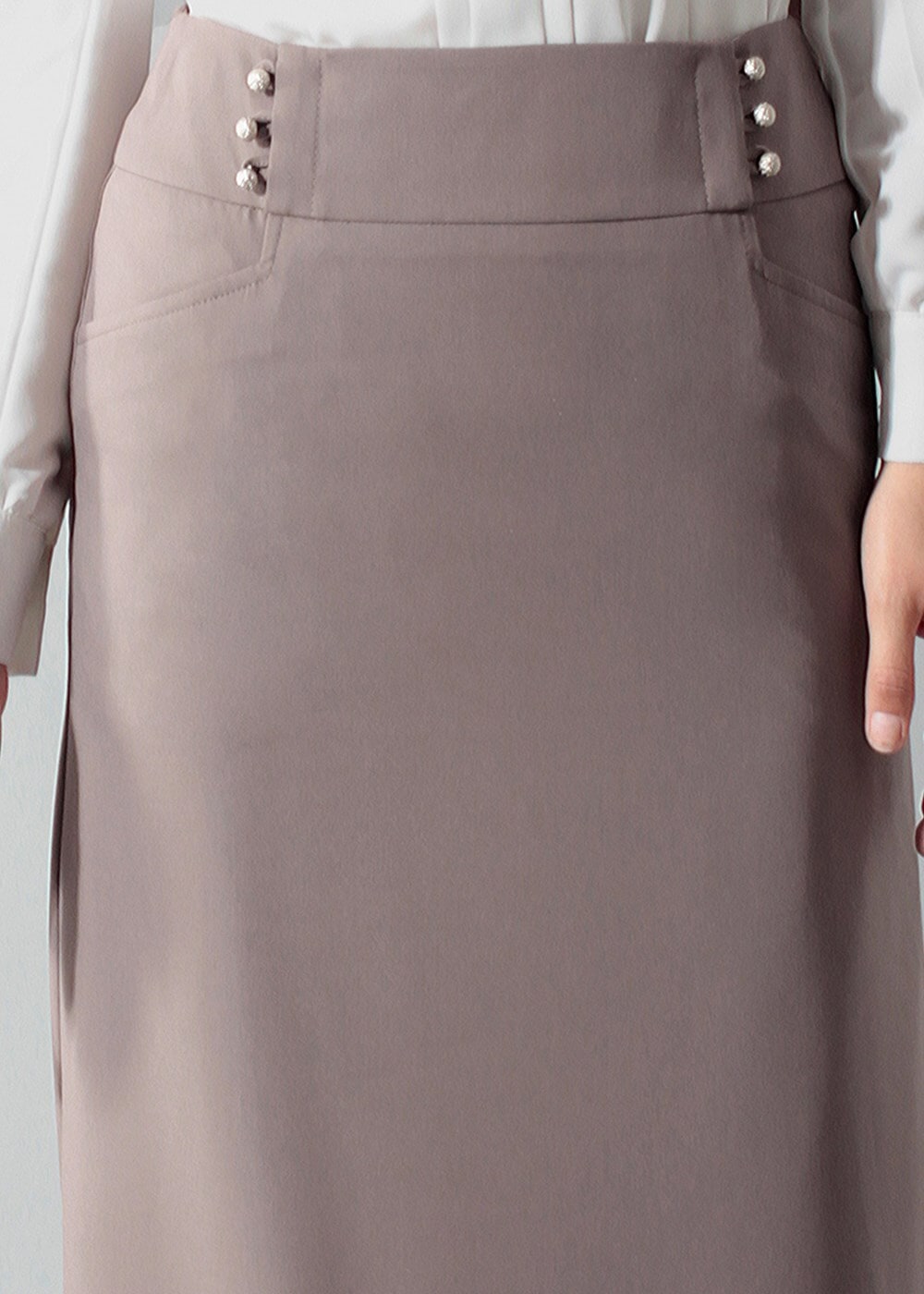 Tesettür giyim VİZON ALVİNA DÜZ KESİM ETEK T 6810