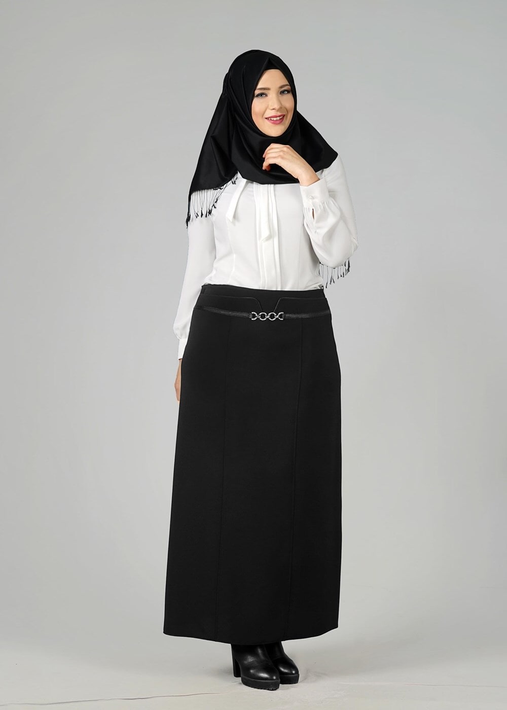 Vêtements hijab NOIR JUPE À COUPE CLASSIQUE 6812 