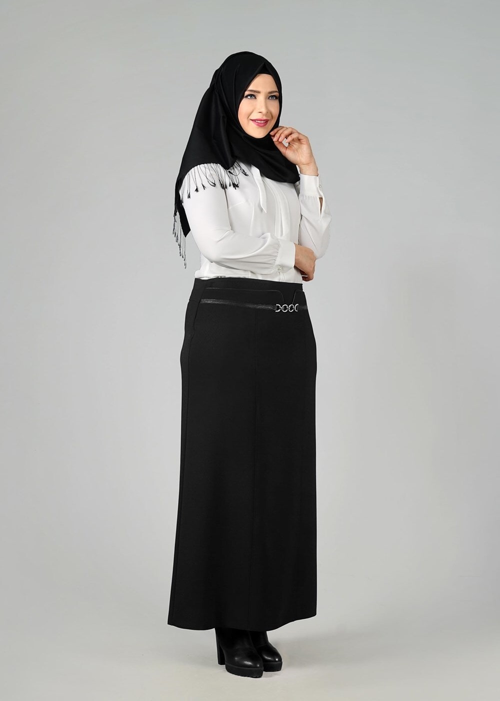 Vêtements hijab NOIR JUPE À COUPE CLASSIQUE 6812 