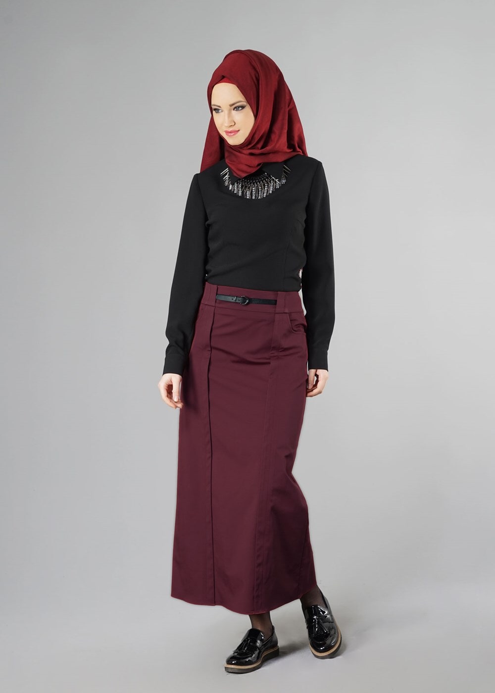 Tesettür giyim BORDO 6816 ETEK