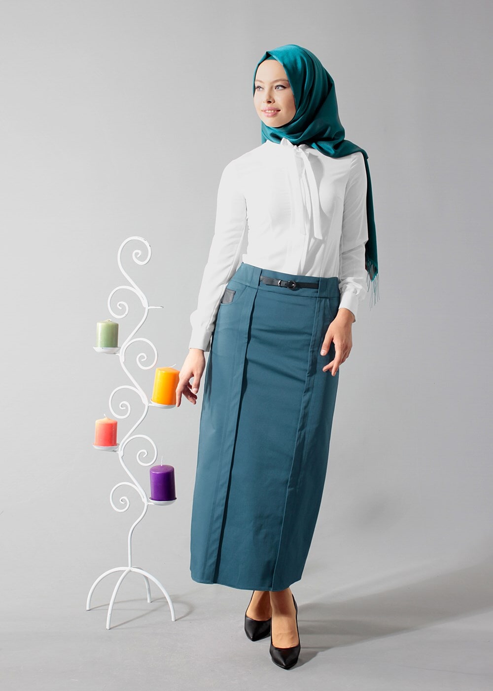 Tesettür giyim MAVİ 6816 ETEK