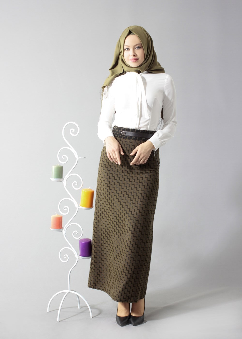 Tesettür giyim HAKİ 6823 ETEK