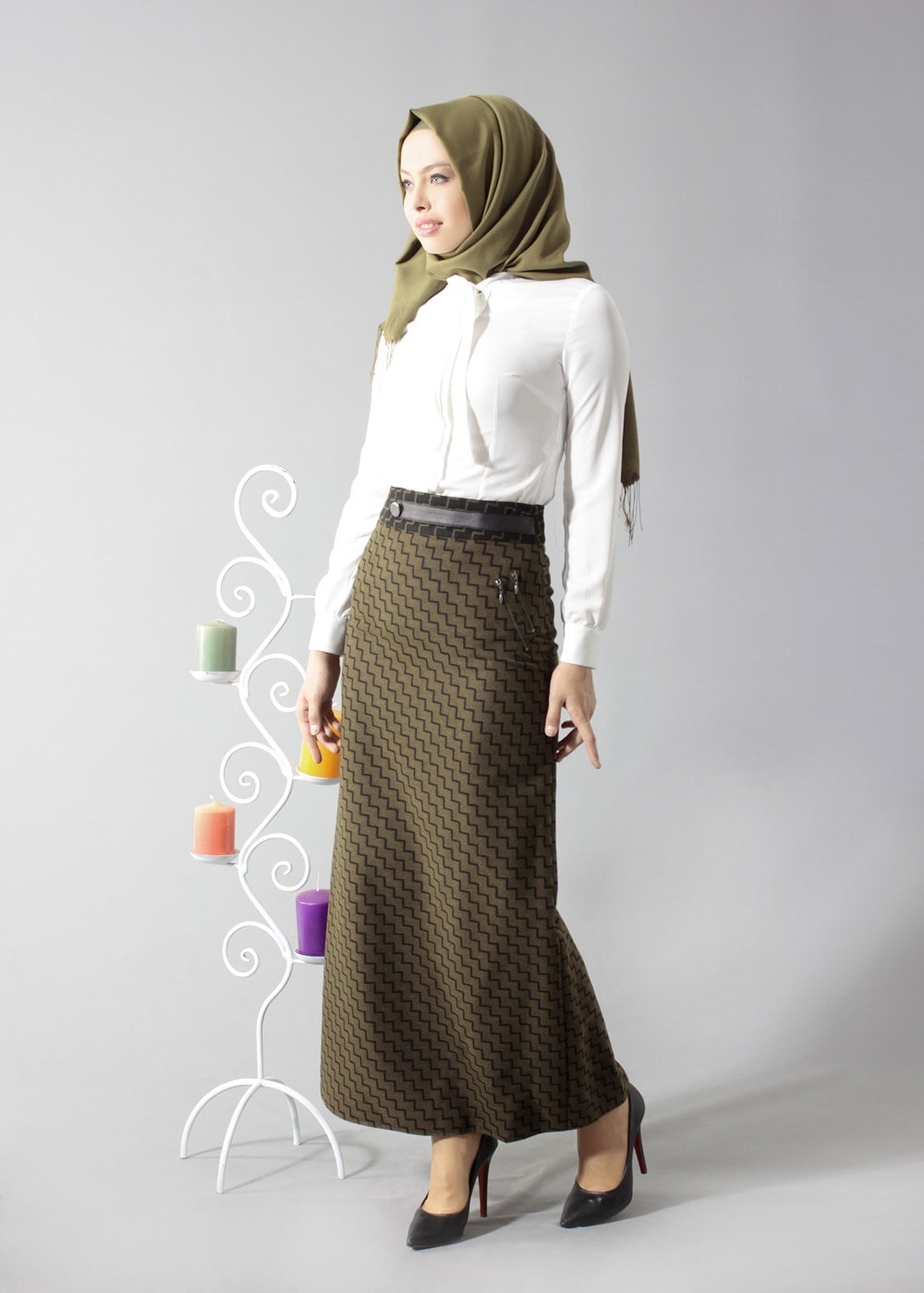 Tesettür giyim HAKİ 6823 ETEK