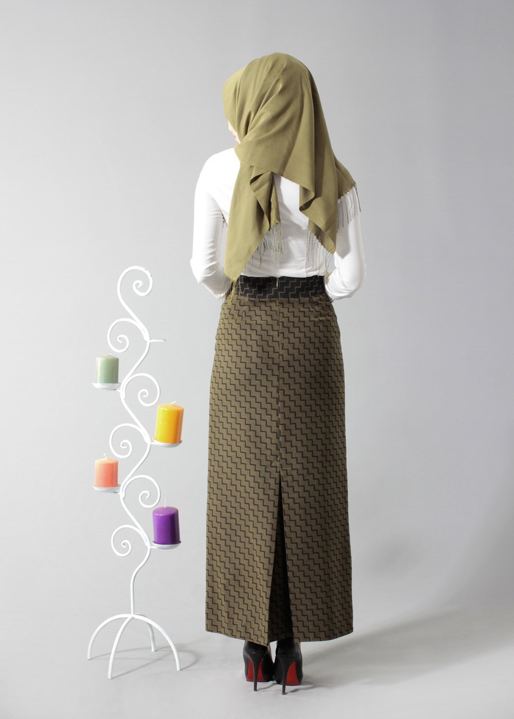 Tesettür giyim HAKİ 6823 ETEK