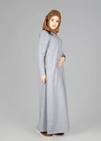 Tesettür giyim GRİ FERMUARLI KAPÜŞONLU FERACE 25106