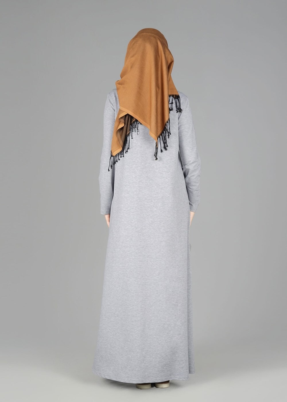 Tesettür giyim GRİ FERMUARLI KAPÜŞONLU FERACE 25106