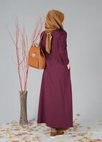 Tesettür giyim BORDO FERMUARLI KAPÜŞONLU FERACE 25106