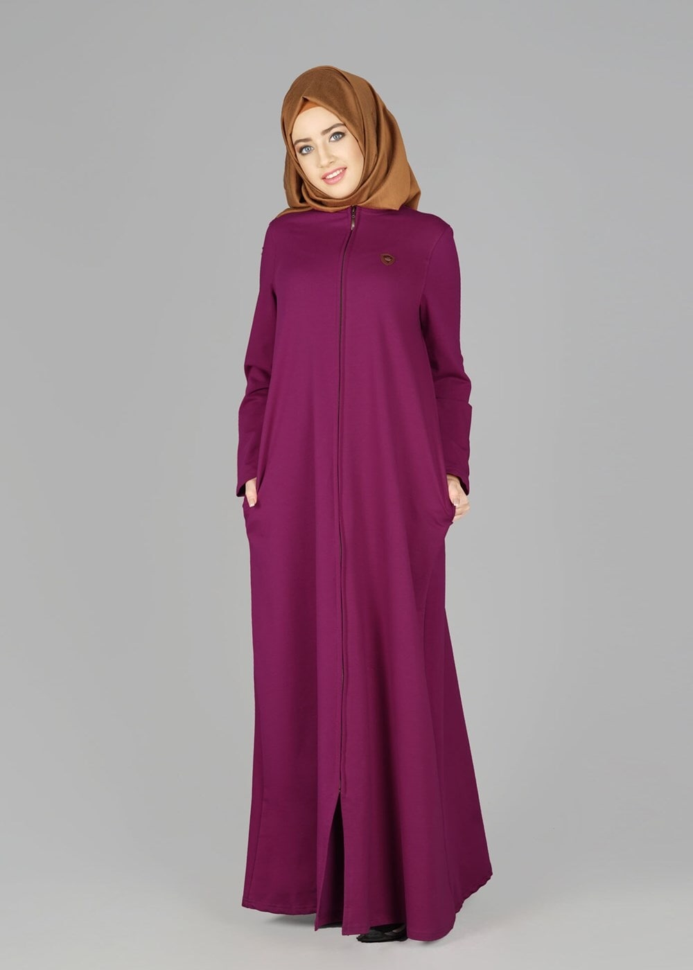 Hijab clothing FUCHSIA ZIP-UP HOODED TOPCOAT 25106