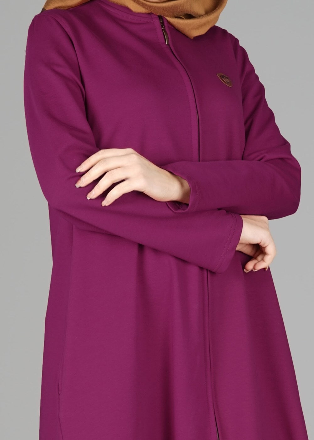 Hijab clothing FUCHSIA ZIP-UP HOODED TOPCOAT 25106