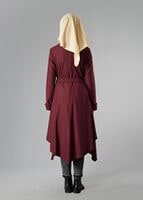 Tesettür giyim BORDO ETEK UCU ASİMETRİK KEMERL BİSİKLET YAKA KABAN 9262