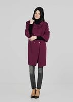 Tesettür giyim BORDO TRUVAKAR KOL DÜĞMELİ TRENÇKOT 9265