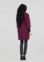 Tesettür giyim BORDO TRUVAKAR KOL DÜĞMELİ TRENÇKOT 9265