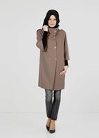 Tesettür giyim KAHVE TRUVAKAR KOL DÜĞMELİ TRENÇKOT 9265