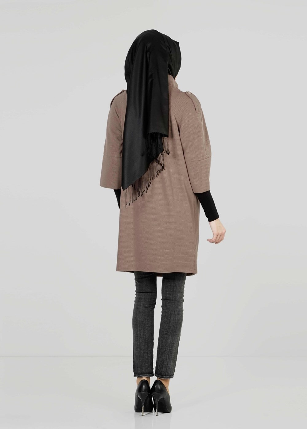 Tesettür giyim KAHVE TRUVAKAR KOL DÜĞMELİ TRENÇKOT 9265