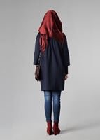 Tesettür giyim LACİVERT TRUVAKAR KOL DÜĞMELİ TRENÇKOT 9265