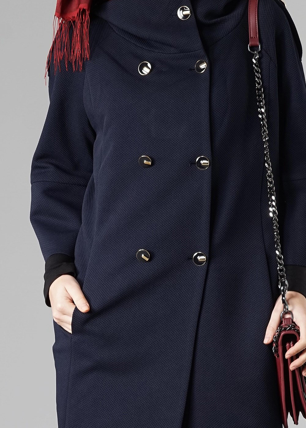 Tesettür giyim LACİVERT TRUVAKAR KOL DÜĞMELİ TRENÇKOT 9265