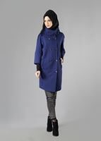 Tesettür giyim LACİVERT TRUVAKAR KOL DÜĞMELİ TRENÇKOT 9265