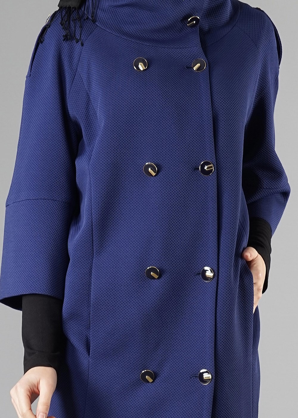 Tesettür giyim LACİVERT TRUVAKAR KOL DÜĞMELİ TRENÇKOT 9265