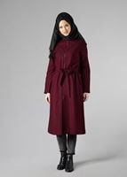 Tesettür giyim BORDO FERMUARLI KUŞAKLI KABAN 9283