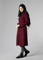 Tesettür giyim BORDO FERMUARLI KUŞAKLI KABAN 9283