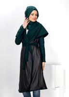 Vêtements hijab VERT MANTEAU AVEC CEINTURE EN CUIR 9313