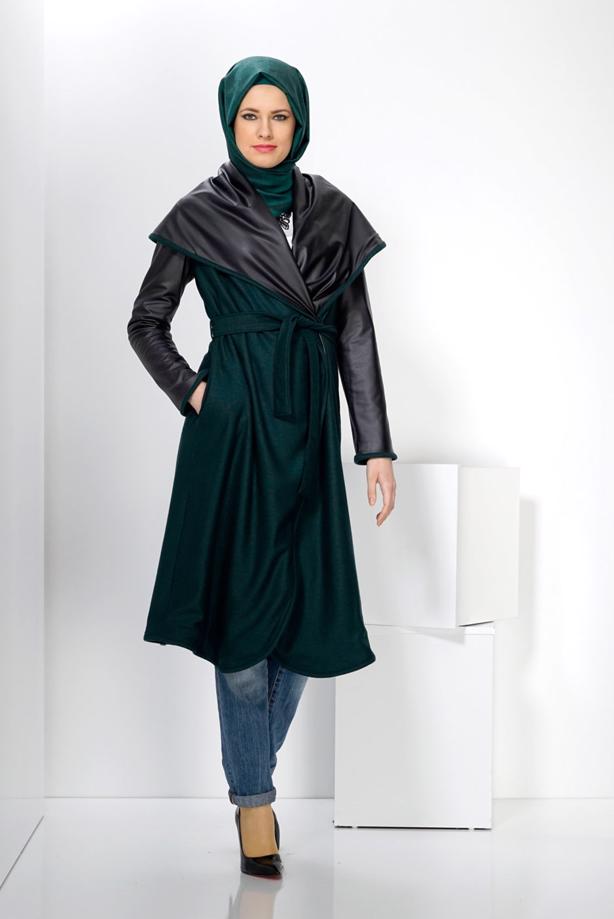 Vêtements hijab  LEATHER DETAIL BELTED COAT 9313 - TRENDTESETTÜR