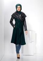 Vêtements hijab VERT MANTEAU AVEC CEINTURE EN CUIR 9313