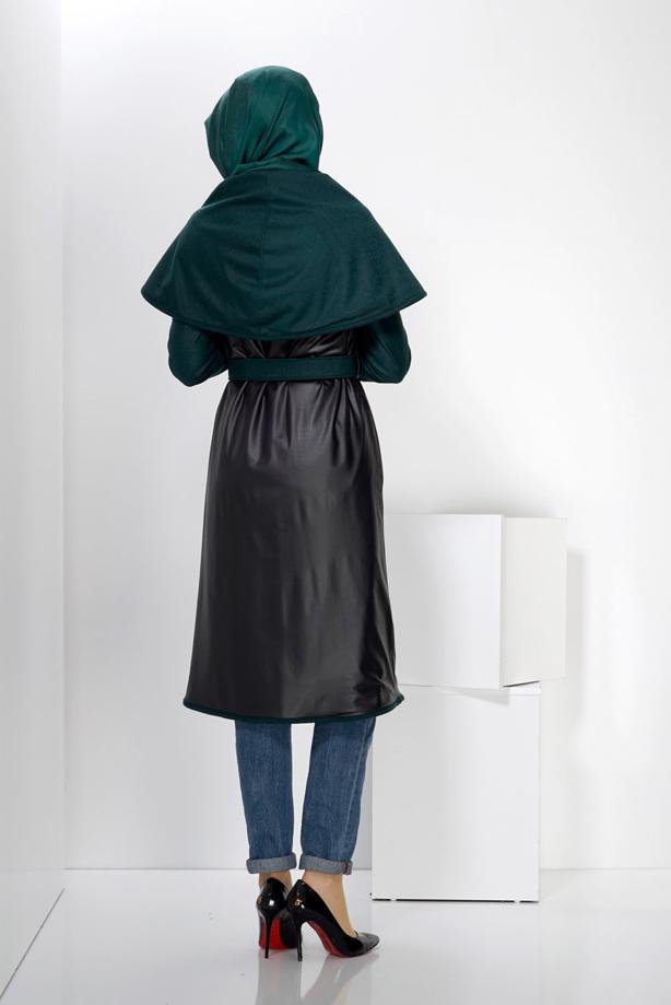 Vêtements hijab  LEATHER DETAIL BELTED COAT 9313 - TRENDTESETTÜR