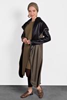 Tesettür giyim VİZON DERİ DETAYLI KUŞAKLI KABAN 9313