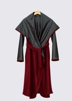 Tesettür giyim BORDO DERİ DETAYLI KUŞAKLI KABAN 9313