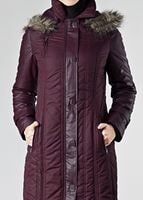 Tesettür giyim BORDO KAPÜŞONLU ŞİŞME KABAN 9361