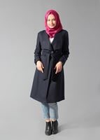 Tesettür giyim LACİVERT KUŞAKLI TEK DÜĞMELİ KABAN 9399