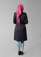 Tesettür giyim LACİVERT KUŞAKLI TEK DÜĞMELİ KABAN 9399