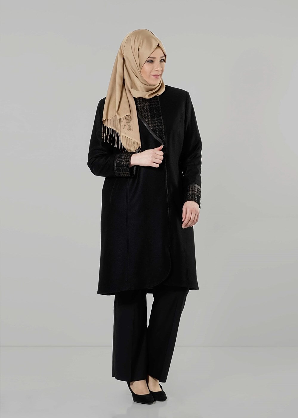 Hijab clothing BLACK ZIPPED COAT 9406