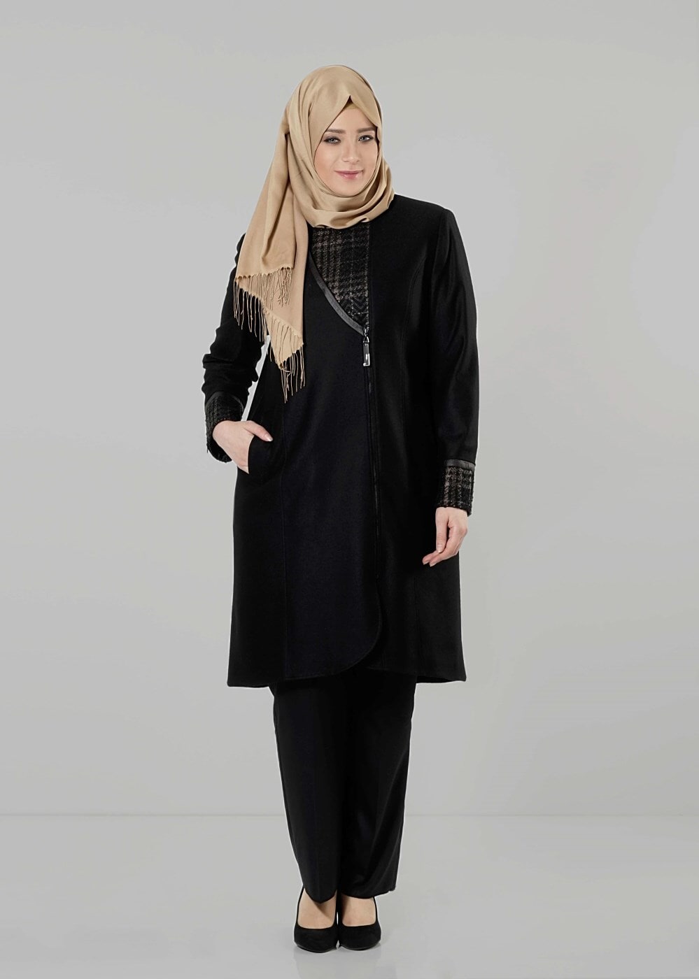 Hijab clothing BLACK ZIPPED COAT 9406