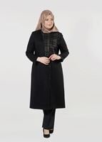 Hijab clothing BLACK ZIPPED LEATHER BELTED COAT 9408 