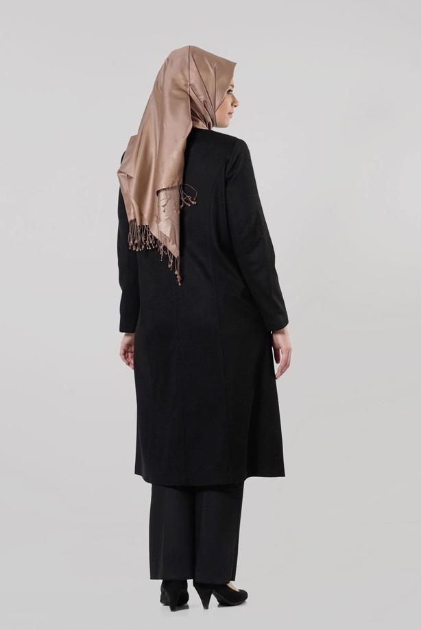 Vêtements hijab NOIR CABAN ZIPPÉ AVEC CEINTURE EN CUIR 9408  - TRENDTESETTÜR
