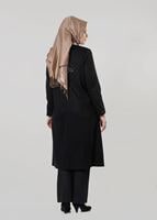 Hijab clothing BLACK ZIPPED LEATHER BELTED COAT 9408 