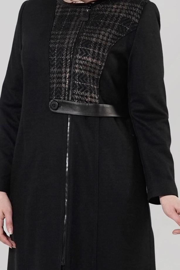 Vêtements hijab NOIR CABAN ZIPPÉ AVEC CEINTURE EN CUIR 9408  - TRENDTESETTÜR