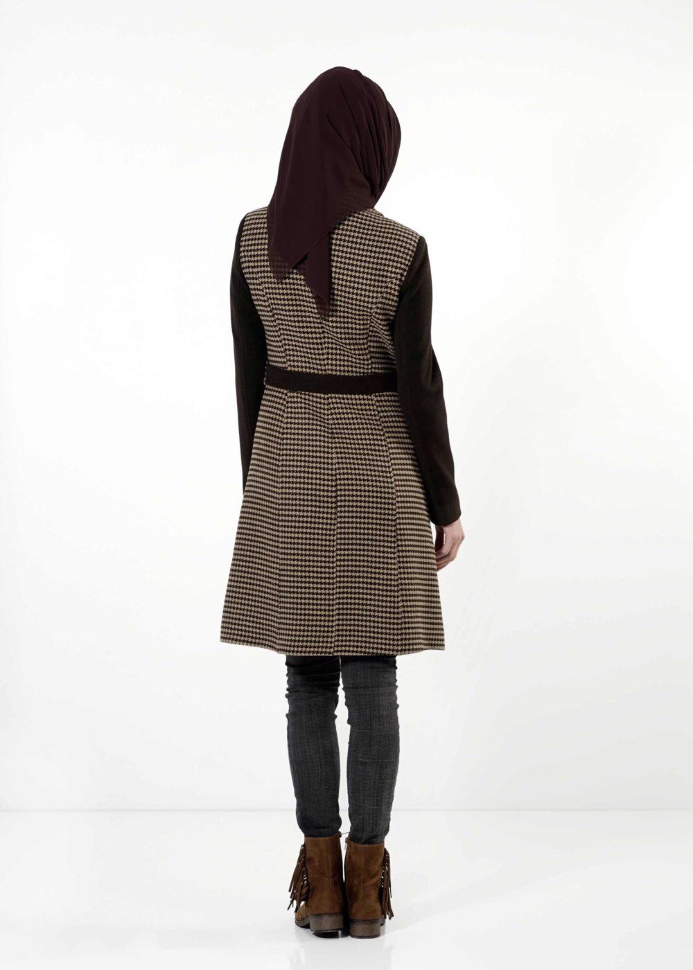 Tesettür giyim KAHVE ALVİNA BELDEN KUŞAKLI KAZAYAĞI KABAN 9419