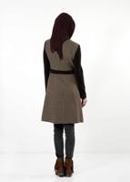 Tesettür giyim KAHVE ALVİNA BELDEN KUŞAKLI KAZAYAĞI KABAN 9419