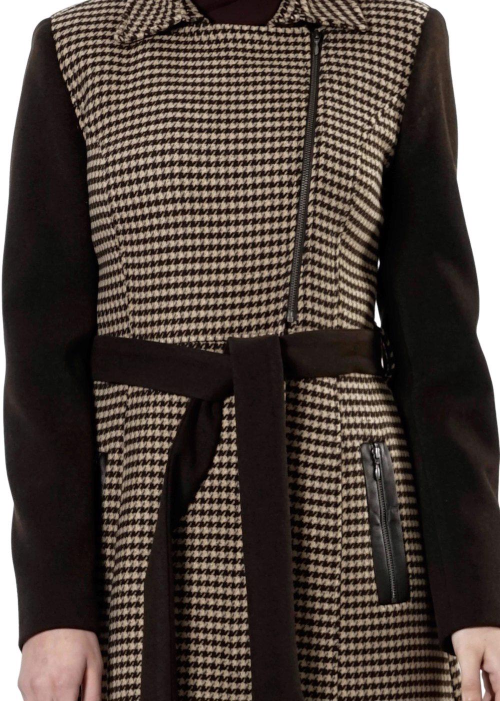 Tesettür giyim KAHVE ALVİNA BELDEN KUŞAKLI KAZAYAĞI KABAN 9419