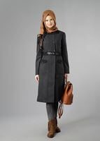 Tesettür giyim GRİ KEMERLİ CEPLİ KABAN 9429 