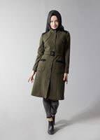 Tesettür giyim YEŞİL KEMERLİ KAZAYAĞI DESENLİ KABAN 9430