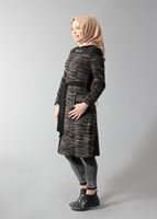 Tesettür giyim KAHVE FERMUARLI KUŞAKLI KABAN 9433