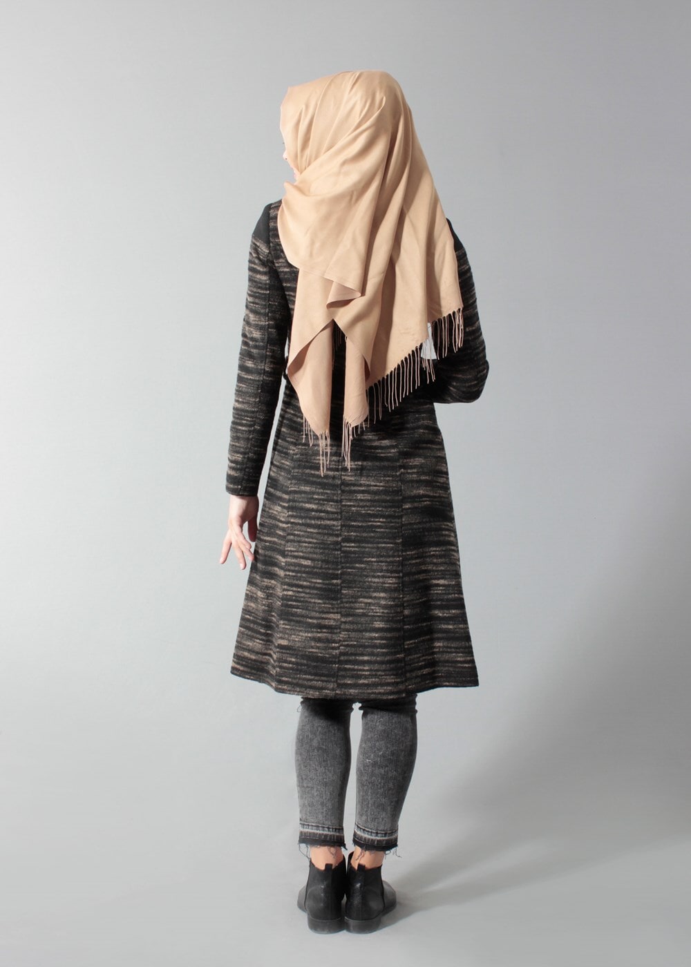 Tesettür giyim KAHVE FERMUARLI KUŞAKLI KABAN 9433