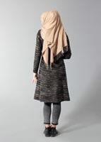 Tesettür giyim KAHVE FERMUARLI KUŞAKLI KABAN 9433