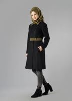 Tesettür giyim SİYAH SİVRİ YAKA KEMERLİ KABAN 9435