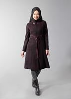 Tesettür giyim SİYAH YAKASI DÜĞMELİ BAĞCIKLI KABAN 9437 